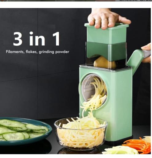 Multifunctional Cheese Grater Slicer 3 in 1 Interchangeable Blades Large Feed Port Strong Suction for Kitchen Salad Shooter Mandolin Slicer with Suction Base and Handle