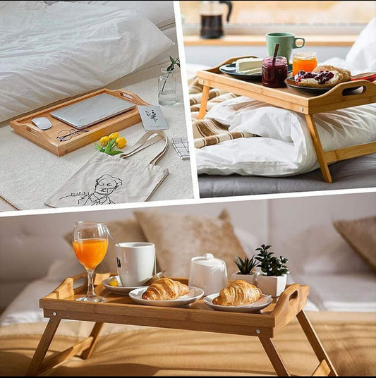 Bamboo Bed Tray Table With Handles & Foldable Legs, Multipurpose Lap Tray & Standing Desk For Breakfast In Bed, Sofa, Eating, Platters, Working, Serving, Drawing, Laptop Stand & Snack Tray