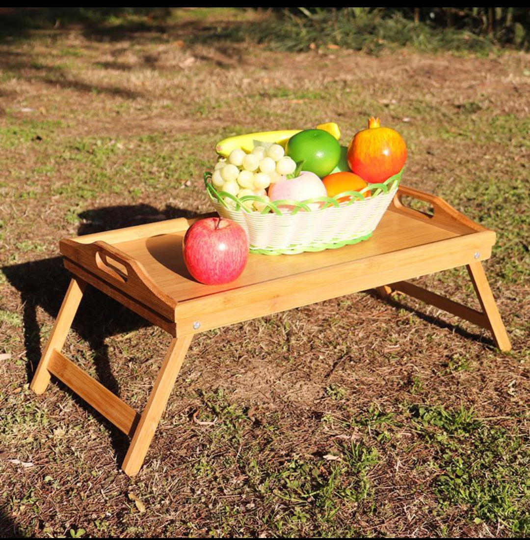 Bamboo Bed Tray Table With Handles & Foldable Legs, Multipurpose Lap Tray & Standing Desk For Breakfast In Bed, Sofa, Eating, Platters, Working, Serving, Drawing, Laptop Stand & Snack Tray