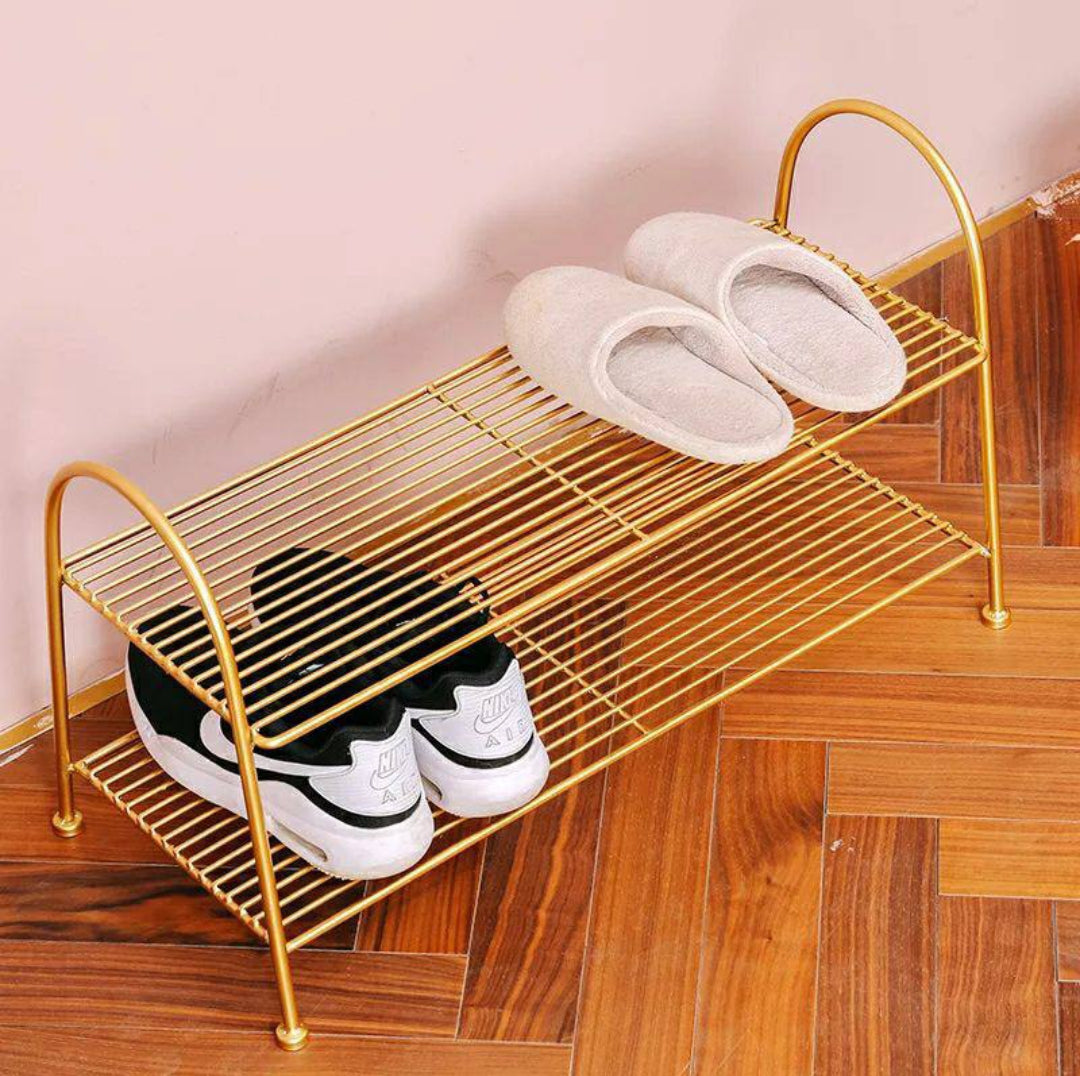 2-Tier Shoe Rack Metal Storage Shelves Hold Up to 8 Pairs of Shoes for Living Room Entryway Hallway and Cloakroom Shoe Rack for Closet (Color : Gold)