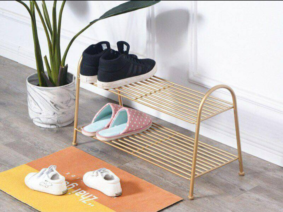 2-Tier Shoe Rack Metal Storage Shelves Hold Up to 8 Pairs of Shoes for Living Room Entryway Hallway and Cloakroom Shoe Rack for Closet (Color : Gold)