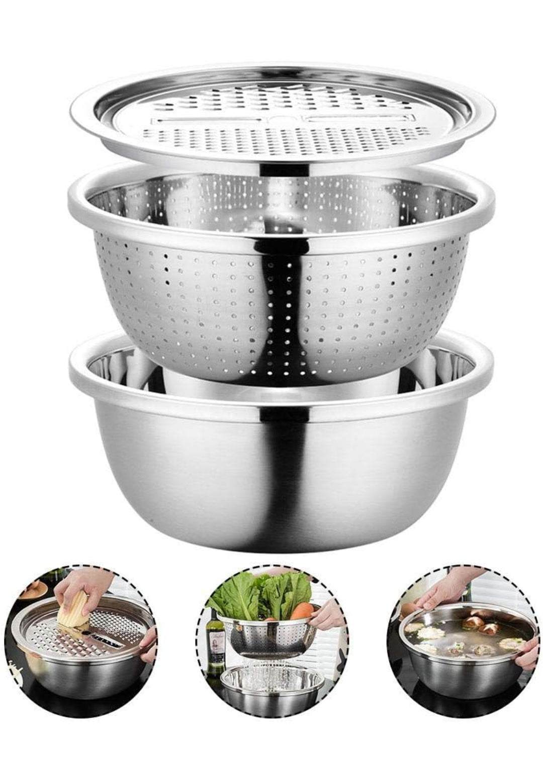 Graters for Kitchen Rotary Cheese Grater, 3PCS Kitchen Graters Set with Stainless Steel Drain Basin for Vegetables Fruits Cheese