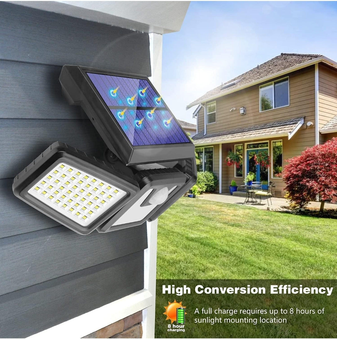 Garden Solar Lights Outdoor, Solar Light 128 LED, Solar Motion Sensor Lights; 3 Adjustable Heads, 270°Wide Angle Illumination, IP65.(Pack of 1)