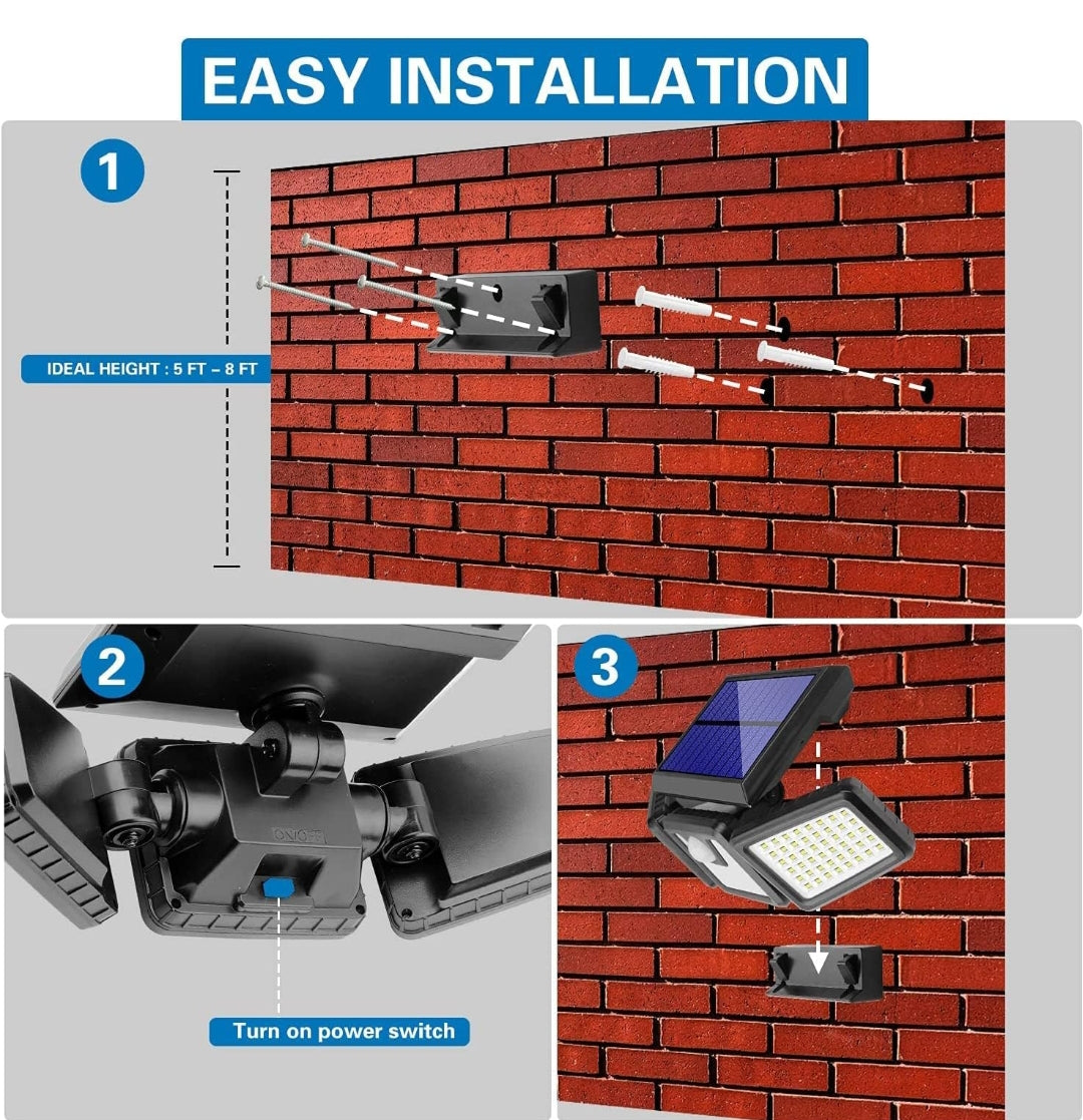 Garden Solar Lights Outdoor, Solar Light 128 LED, Solar Motion Sensor Lights; 3 Adjustable Heads, 270°Wide Angle Illumination, IP65.(Pack of 1)