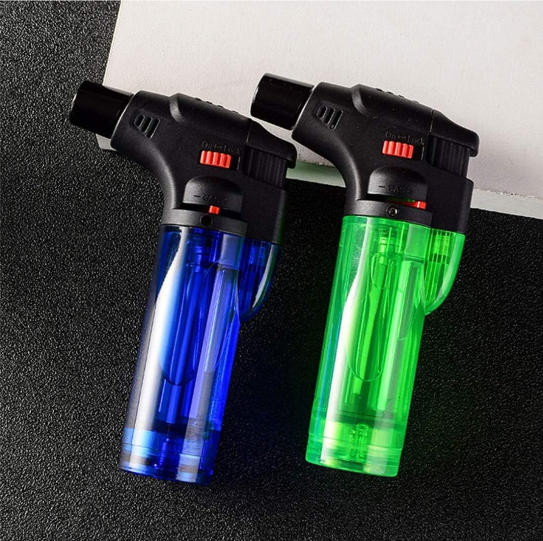 Butane Lighter Torch Refillable Adjustable Flame Lighter Chef Cooking Torch BBQ Ignition Picnic Tool Windproof Lighter (Random Color) Pack of 2