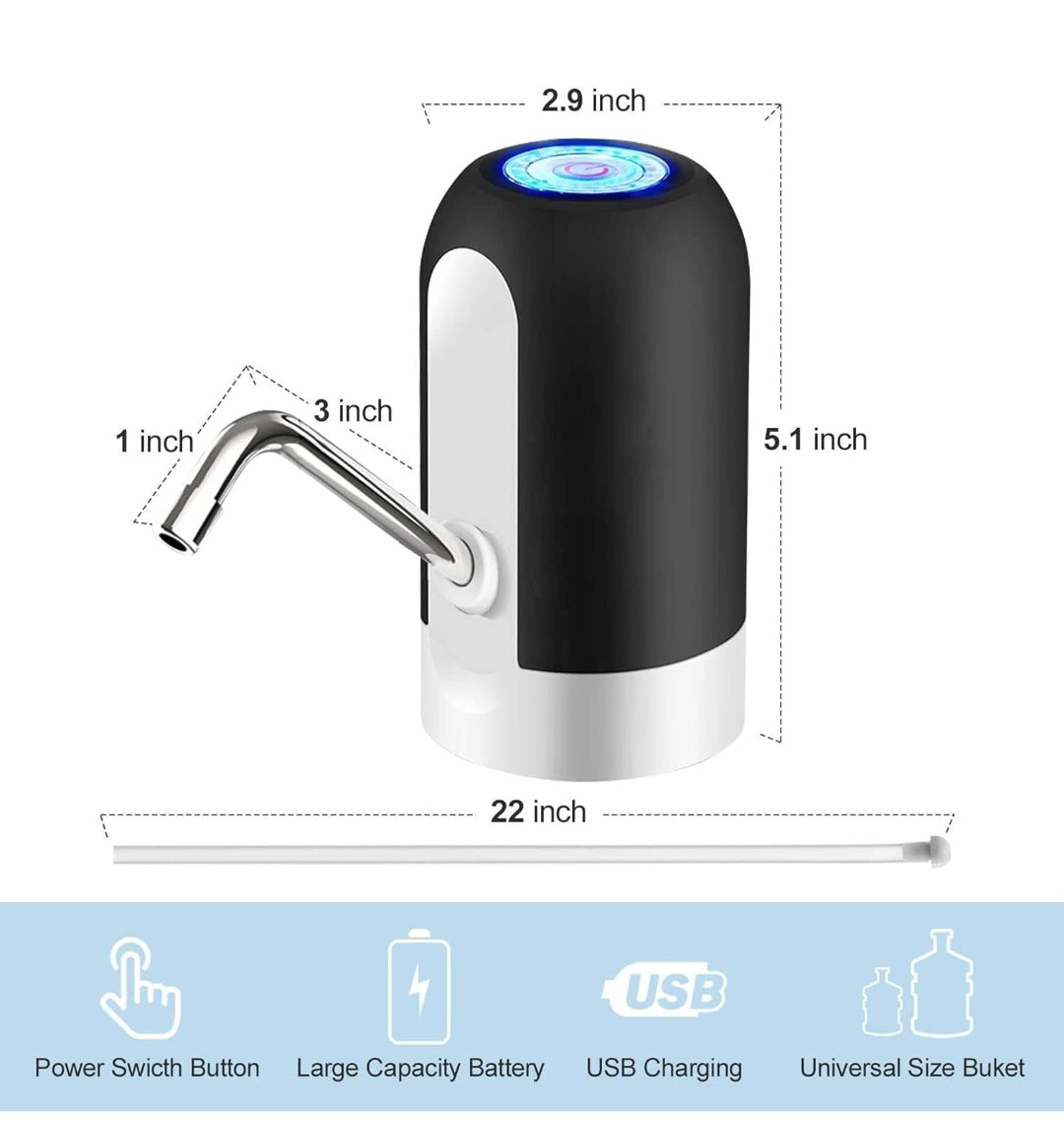 Automatic Water Dispenser USB Rechargeable Battery Water Pump for 20 Litre Bottle Electric Can with Built in Copper String Benefits Water can Pump